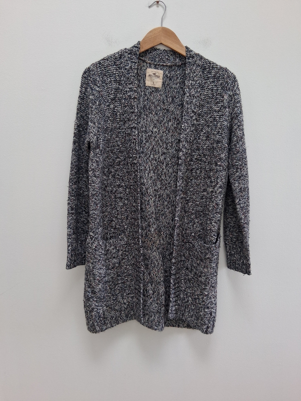 Hollister Marled Gray Multi Open Chunky Knit Cardigan Pockets Size Small